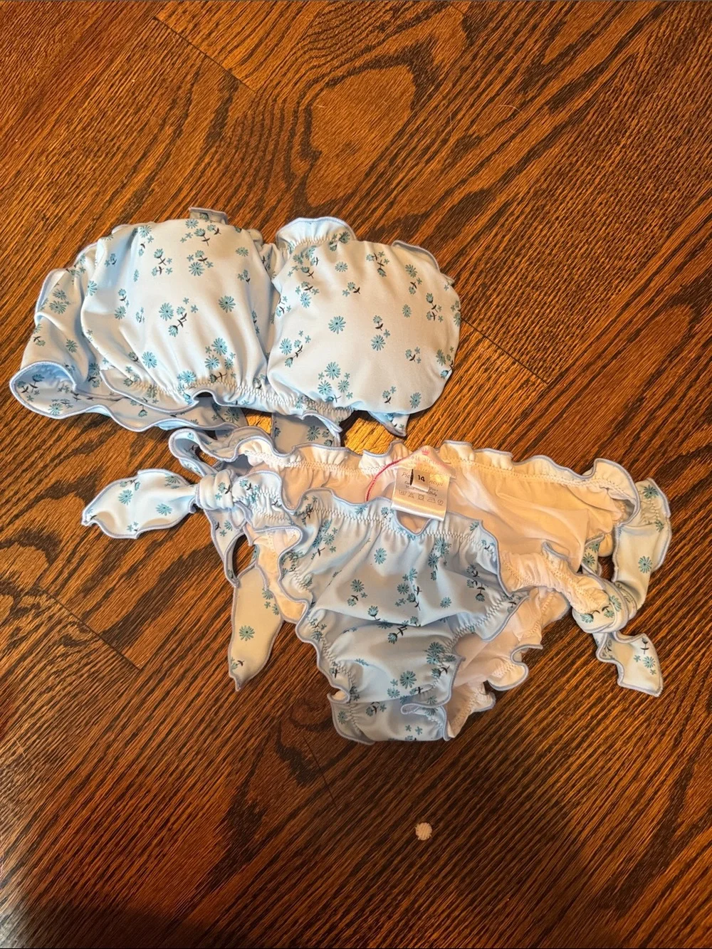 Girls' Light Blue Floral Ruffle Bikini Set - Kids Swimwear